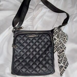 Steve Madden Women's Black Quilted Shoulder Bag/Crossbody Purse‎ With Scarf